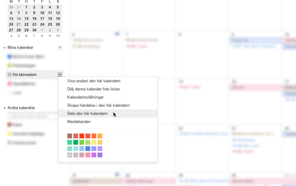 Google Kalender, dela